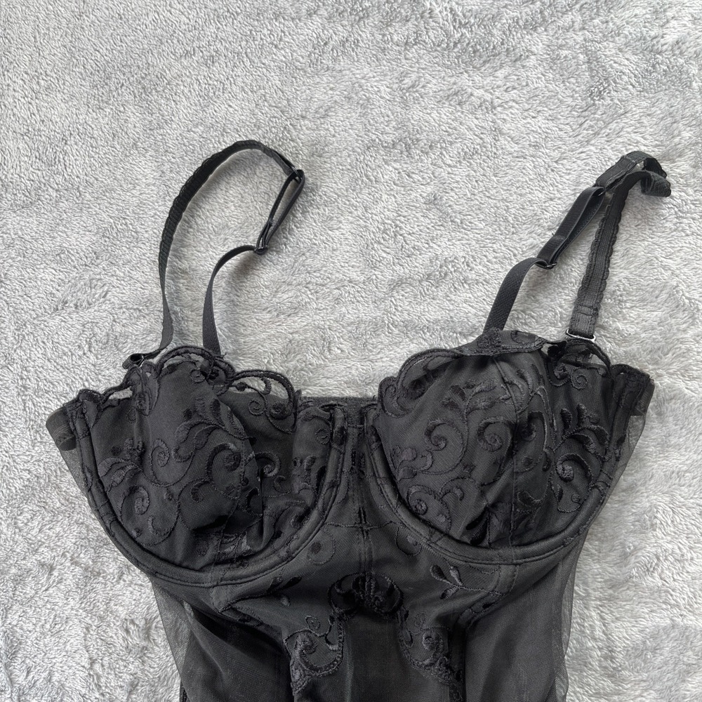 Victoria's Secret 34B Black Lace Bustier Corset Lingerie Garter